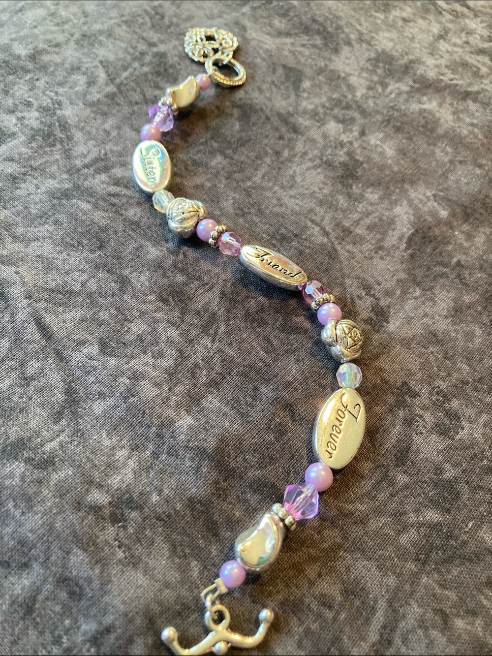 Silver-Tone 'Sister Friend Forever' & Purple Bead Inspirational Bracelet